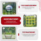 7X7 Feet Baseball Softball Hitting Pitching Net Tee Caddy Set with Strike Zone, Baseball Backstop Practice Net for Pitching Batting Catching for All Skill Levels