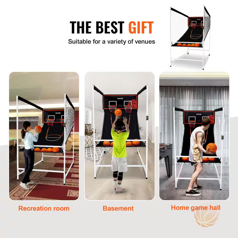 Arcade Games Basketball Game 2-Player Indoor Basketball Game Home Dual Shot Sport with 5-Balls