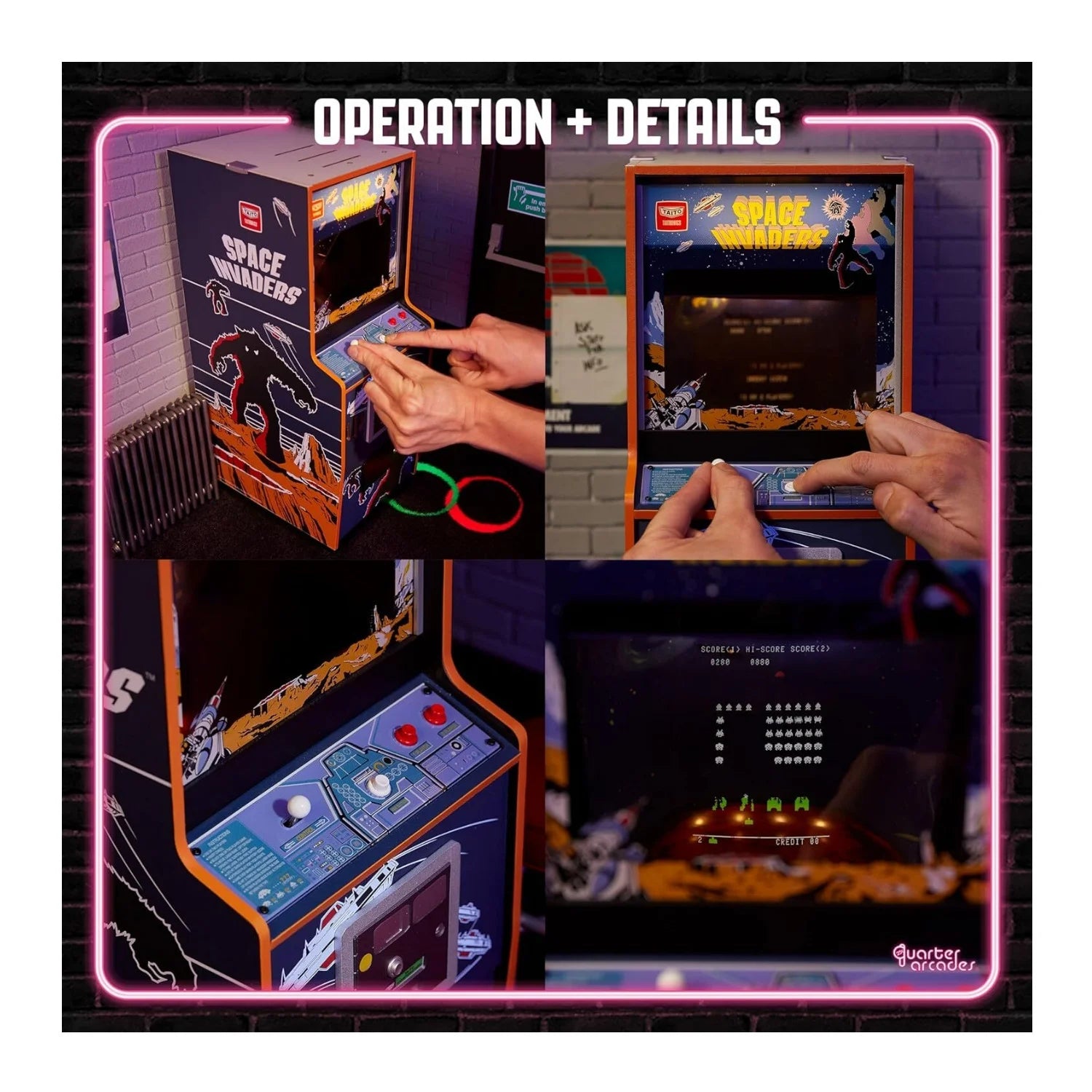 Numskull  Quarter-Sized Space Invaders Collector’S Edition Mini Arcade Machine with Wood Construction, Original ROM, Rechargeable Battery, and 3W Speakers for Retro Enthusiasts