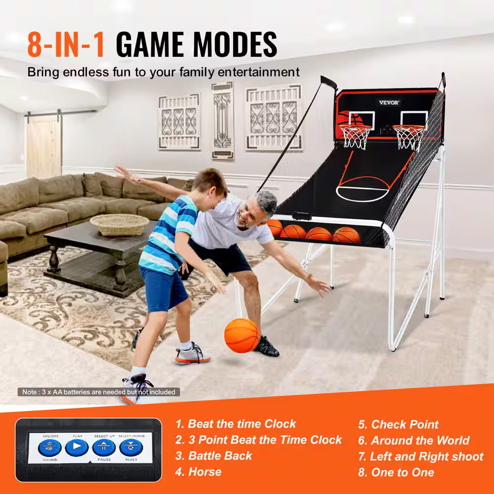 Foldable Basketball Arcade Game 2 Player Indoor Basketball Game with 4 Balls 8 Game Modes Family Dual Shooting Movement