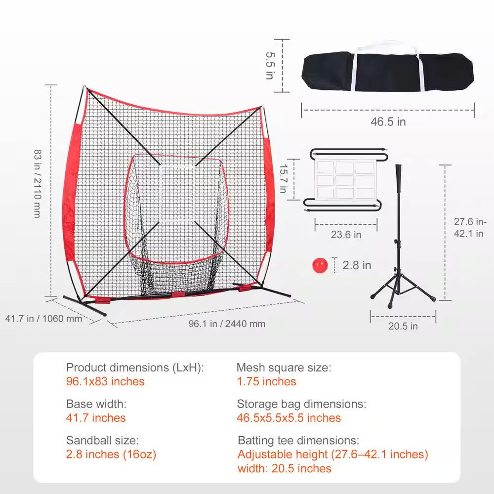 Baseball Softball Practice Net, 7 Ft. X 7 Ft. Portable Baseball Training Net Hitting Batting Catching Pitching, Backstop