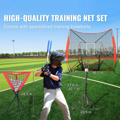 7 Ft. X 7 Ft. Baseball Softball Practice Net, Portable Training Net, Carry Bag, Tee, 12 Balls