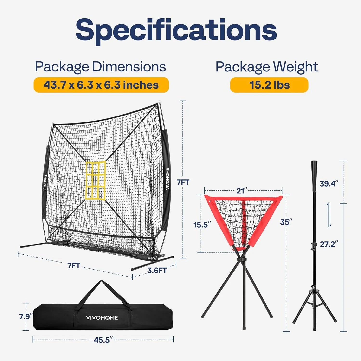 Baseball Net, 7 X 7 Ft Baseball Softball Hitting Net with Large Ball Collection System, with 2 Strike Zone, Batting Tee, Carry Bag