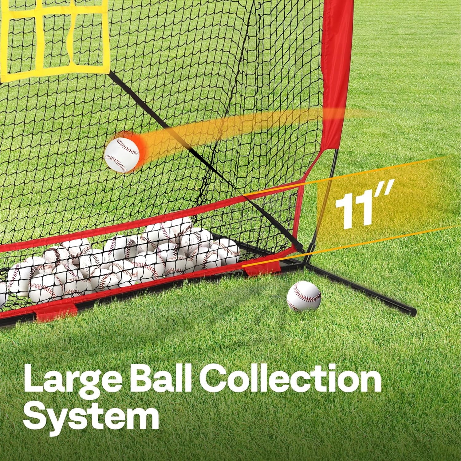 Baseball Net, 7 X 7 Ft Baseball Softball Hitting Net with Large Ball Collection System, with 2 Strike Zone, Batting Tee, Carry Bag