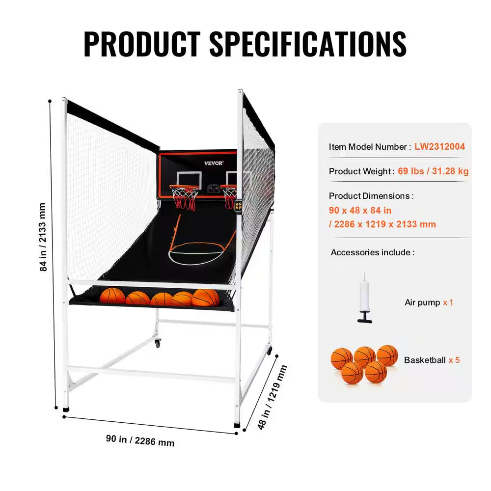 Arcade Games Basketball Game 2-Player Indoor Basketball Game Home Dual Shot Sport with 5-Balls