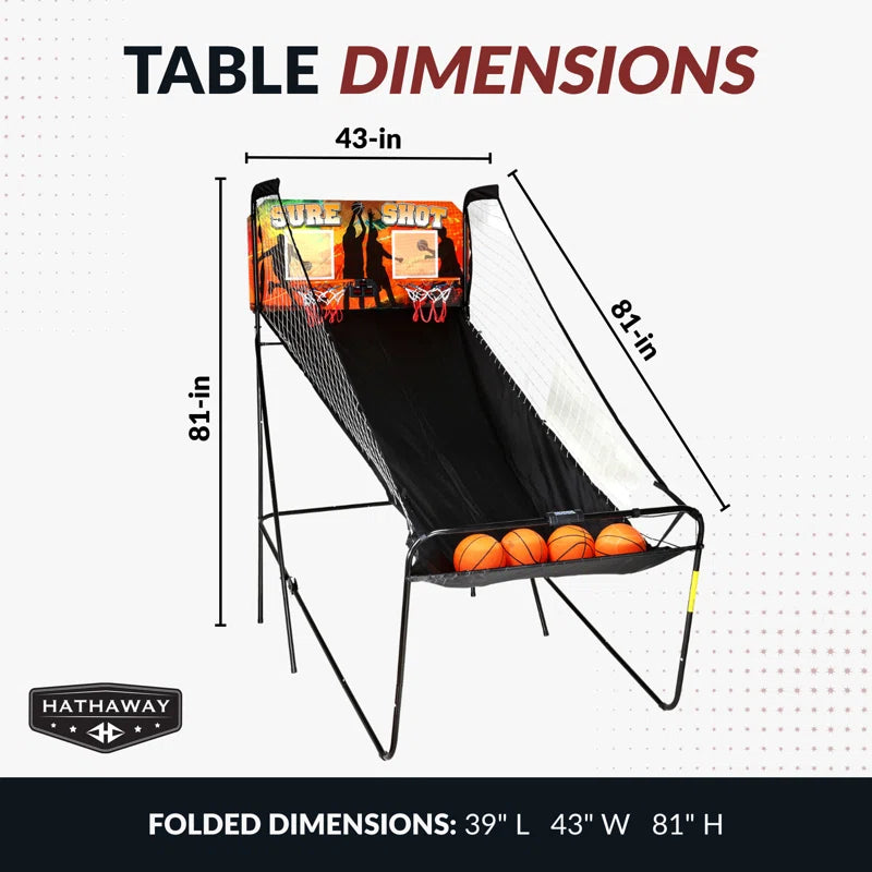 Hathaway Sure Shot 81-In Dual Basketball Arcade Game for Game Room - with LED Scoring, Foldable Indoor Basketball Game Design, Steel Frame, 8 Game Modes, Pump & Dual Hoops