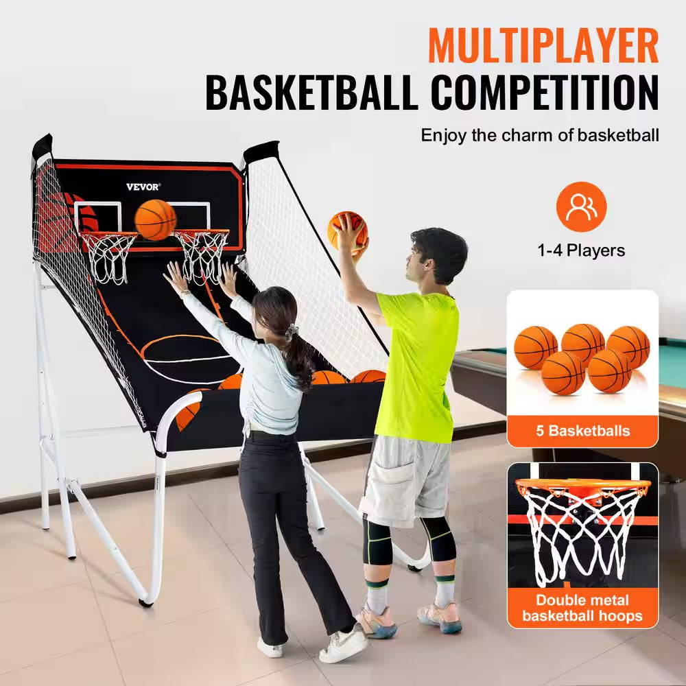 Foldable Basketball Arcade Game 2 Player Indoor Basketball Game with 5 Balls, 8 Game Modes Home Dual Shot Sport