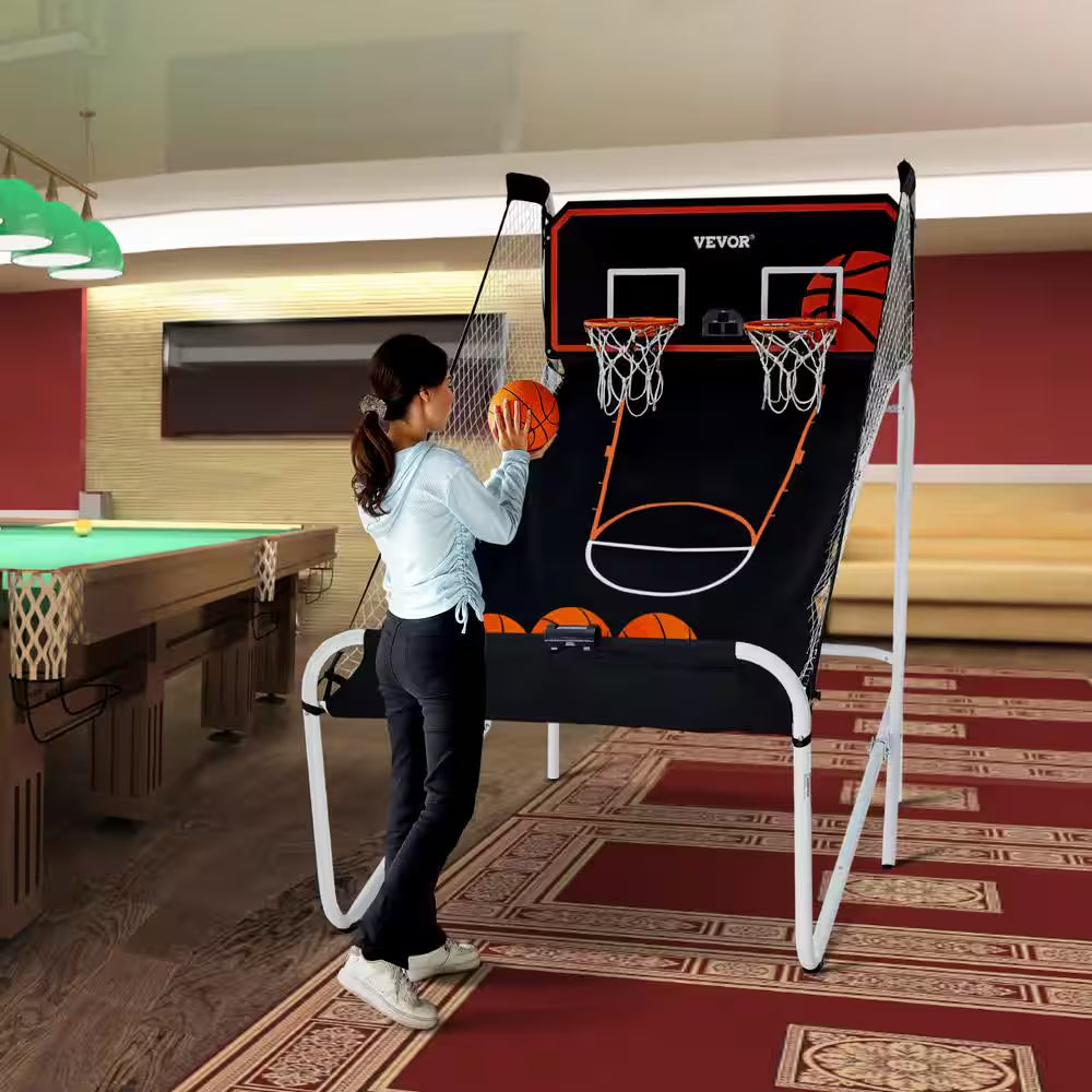 Foldable Basketball Arcade Game 2 Player Indoor Basketball Game with 5 Balls, 8 Game Modes Home Dual Shot Sport
