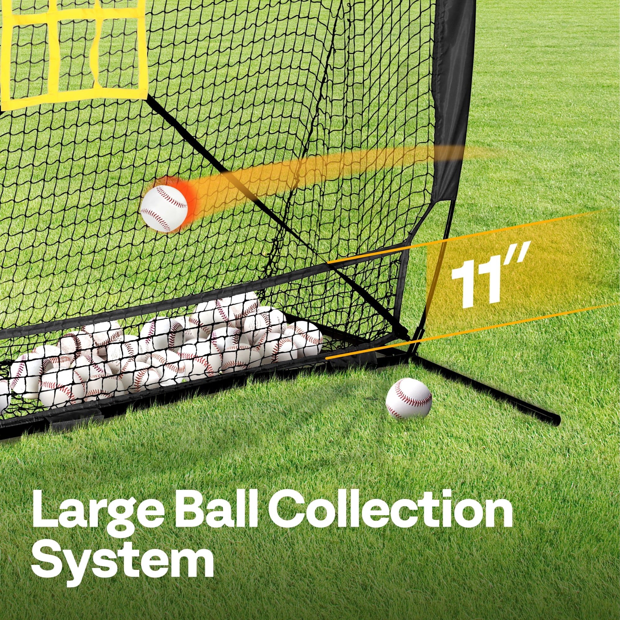 7' X 7' Baseball Softball Practice Net with Extra Large Ball Collection System, Black