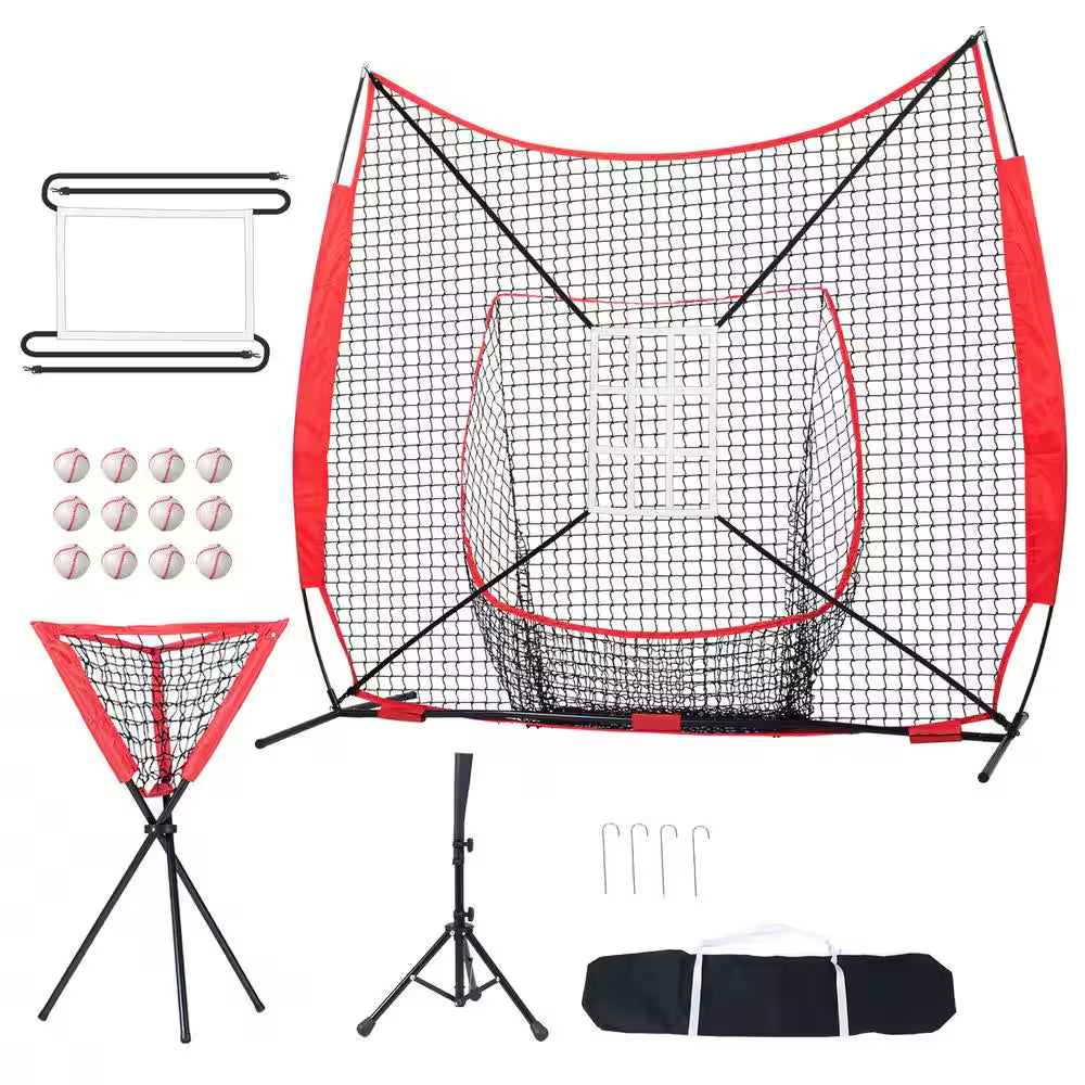 7 Ft. X 7 Ft. Baseball Softball Practice Net, Portable Training Net, Carry Bag, Tee, 12 Balls