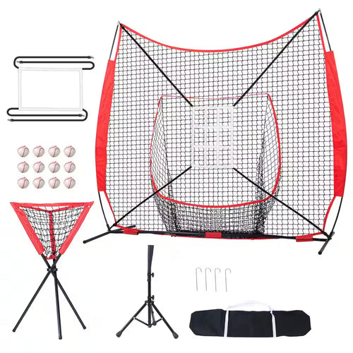 7 Ft. X 7 Ft. Baseball Softball Practice Net, Portable Training Net, Carry Bag, Tee, 12 Balls
