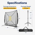 7' X 7' Baseball Softball Practice Net with Extra Large Ball Collection System, Black