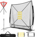Baseball Net, 7 X 7 Ft Baseball Softball Hitting Net with Large Ball Collection System, with 2 Strike Zone, Batting Tee, Carry Bag