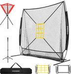 Baseball Net, 7 X 7 Ft Baseball Softball Hitting Net with Large Ball Collection System, with 2 Strike Zone, Batting Tee, Carry Bag