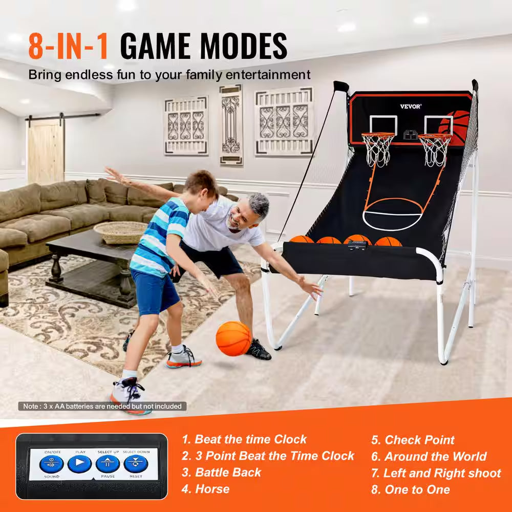 Foldable Basketball Arcade Game 2 Player Indoor Basketball Game with 5 Balls, 8 Game Modes Home Dual Shot Sport