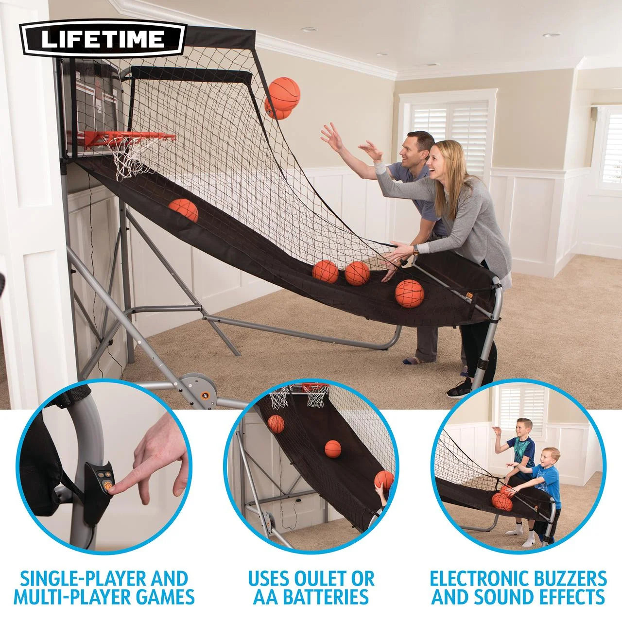 New Double Shot Deluxe Basketball Arcade Game - Standard AC Electrical or Batteries (90648)