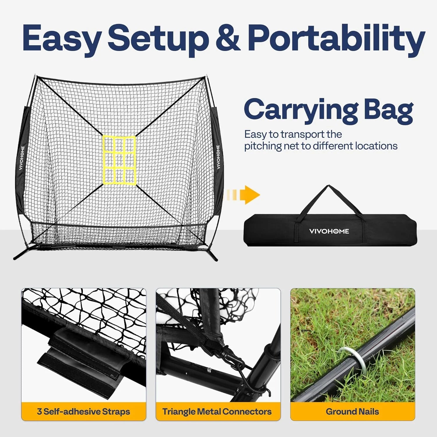 Baseball Net, 7 X 7 Ft Baseball Softball Hitting Net with Large Ball Collection System, with 2 Strike Zone, Batting Tee, Carry Bag