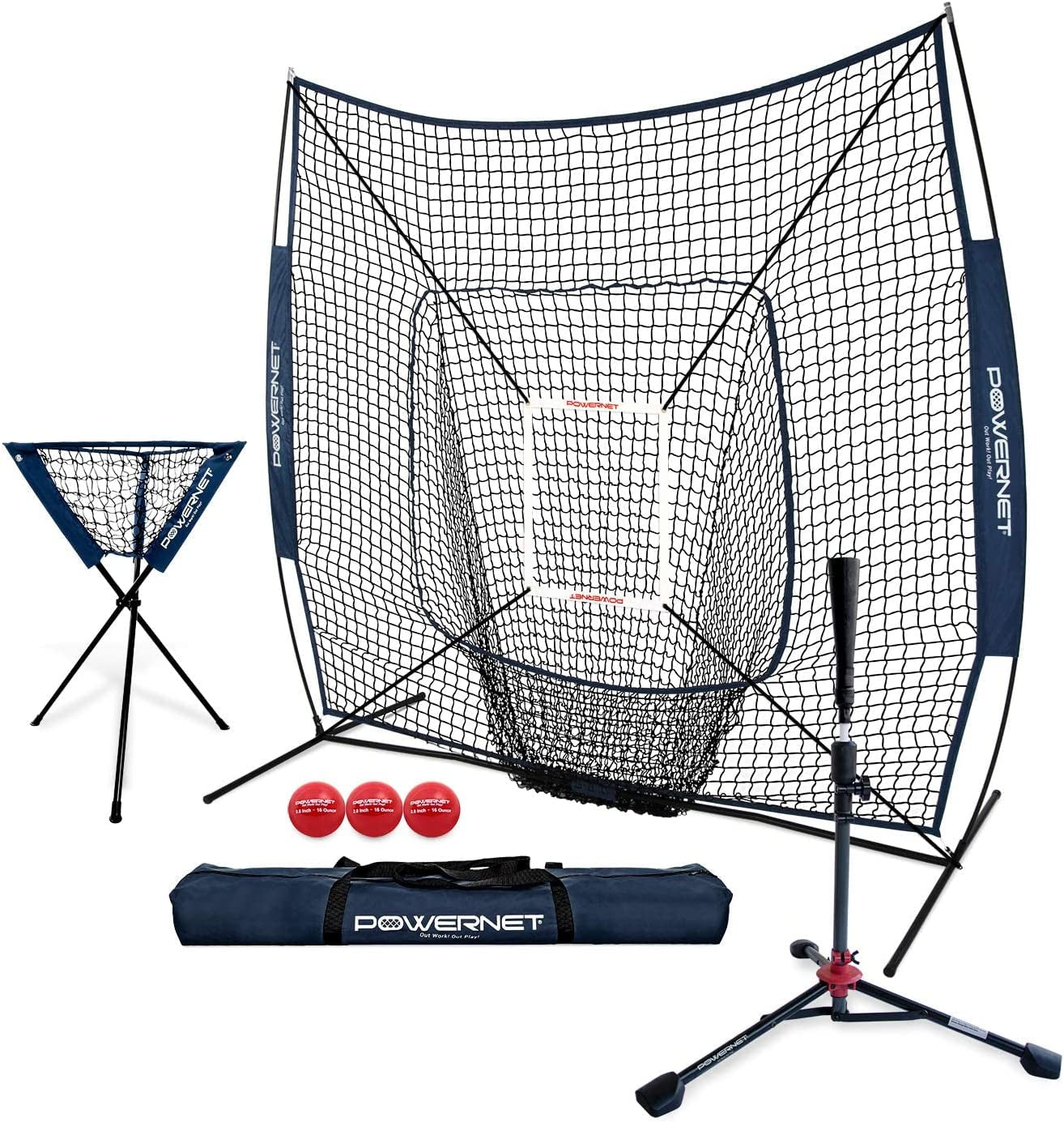 Baseball Softball Practice Net 7X7 with Baseball Accessories for Practice Pitching, Batting & Fielding, Ball Caddy, Weighted Baseballs, Tee