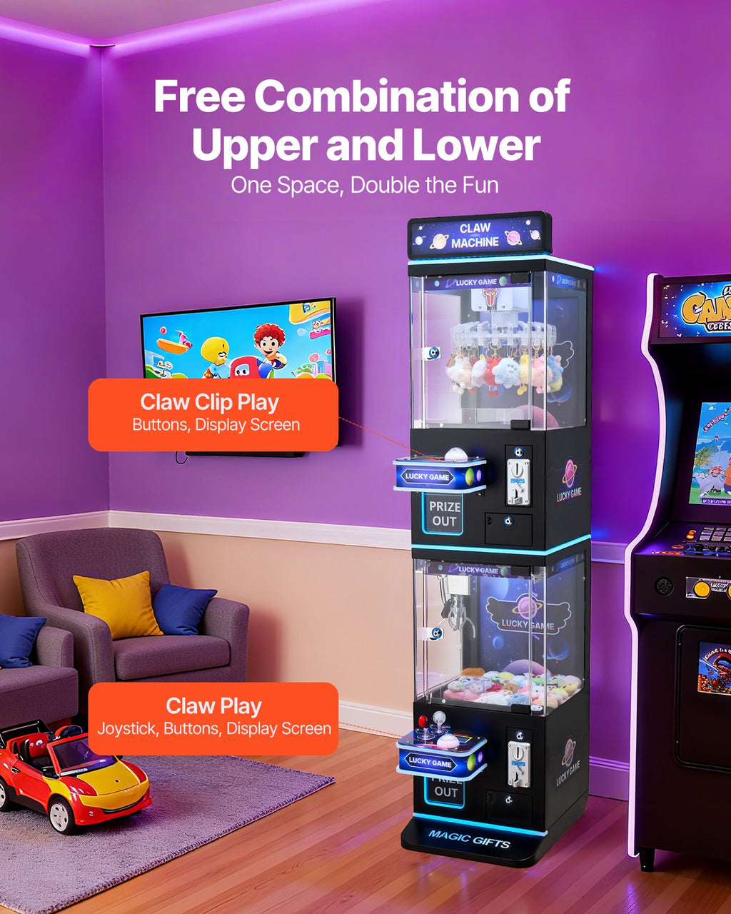 VEVOR Claw Crane Machine Medium Arcade Game Double-Layer Black Purple