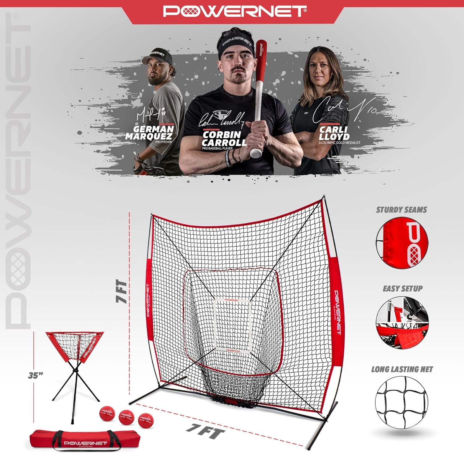 Baseball Softball Practice Net 7X7 with Baseball Accessories for Practice Pitching, Batting & Fielding, Ball Caddy, Weighted Baseballs, Tee