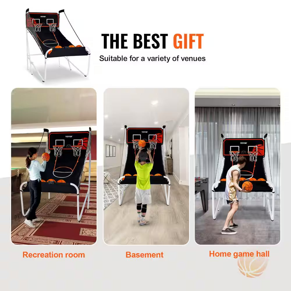 Foldable Basketball Arcade Game 2 Player Indoor Basketball Game with 5 Balls, 8 Game Modes Home Dual Shot Sport
