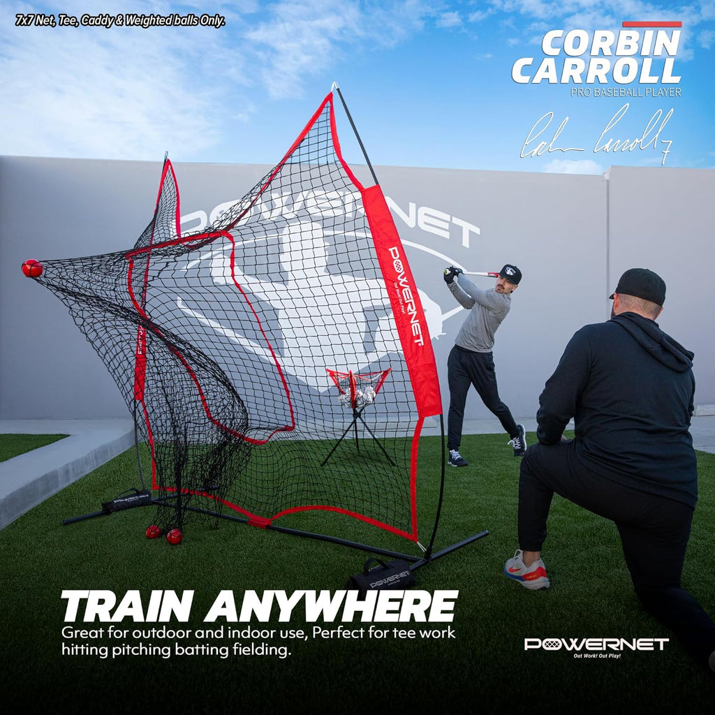 Baseball Softball Practice Net 7X7 with Baseball Accessories for Practice Pitching, Batting & Fielding, Ball Caddy, Weighted Baseballs, Tee