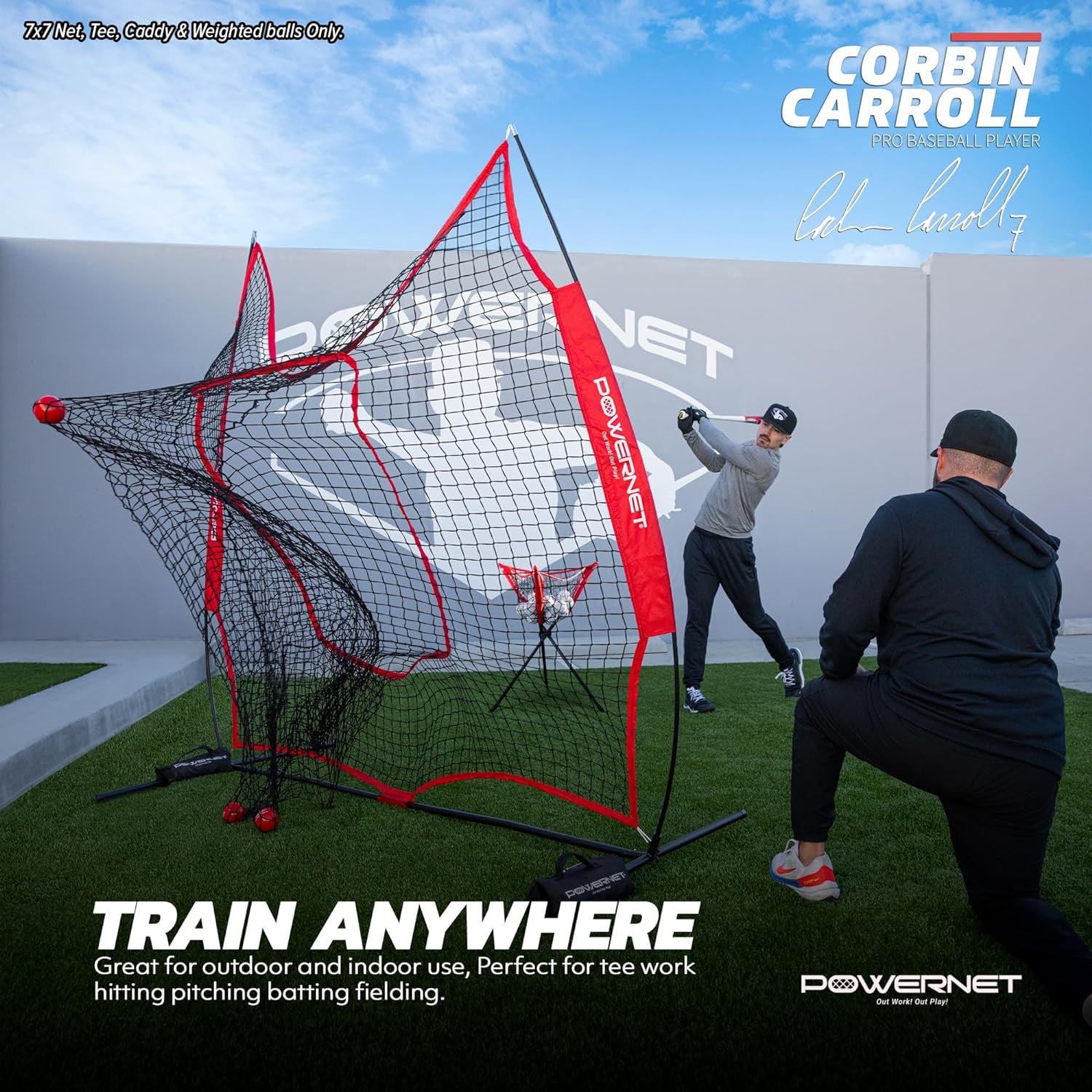 Baseball Softball Practice Net 7X7 with Baseball Accessories for Practice Pitching, Batting & Fielding, Ball Caddy, Weighted Baseballs, Tee