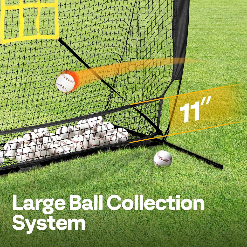 Baseball Net, 7 X 7 Ft Baseball Softball Hitting Net with Large Ball Collection System, with 2 Strike Zone, Batting Tee, Carry Bag