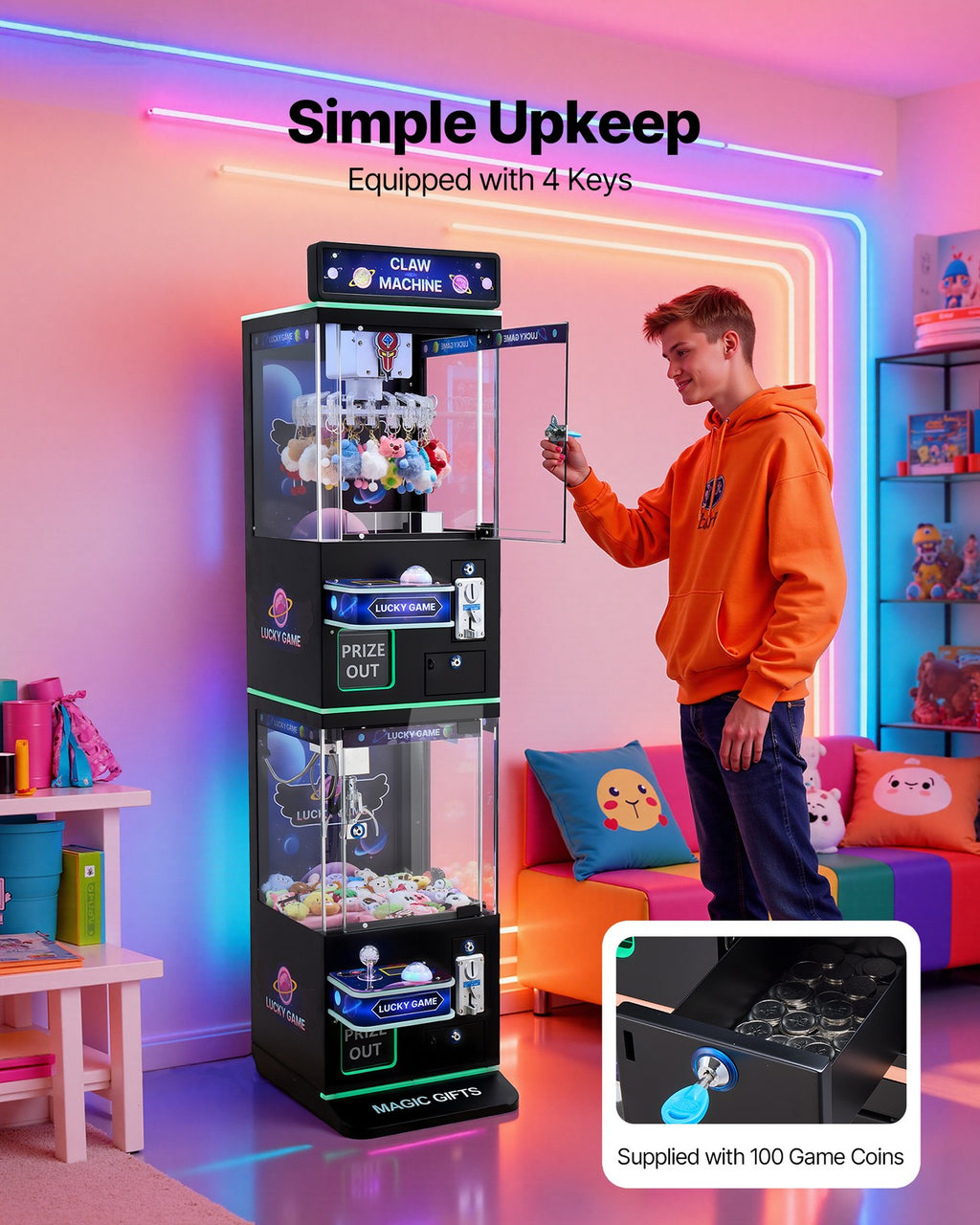 VEVOR Claw Crane Machine Medium Arcade Game Double-Layer Black Purple