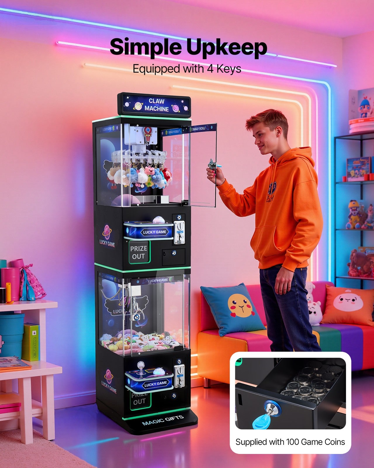 VEVOR Claw Crane Machine Medium Arcade Game Double-Layer Black Purple