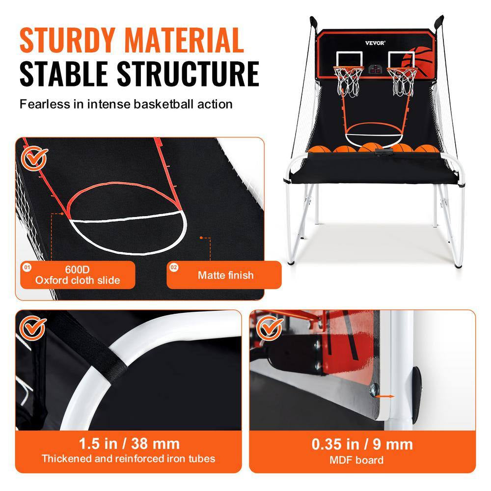 Foldable Basketball Arcade Game 2 Player Indoor Basketball Game with 5 Balls, 8 Game Modes Home Dual Shot Sport