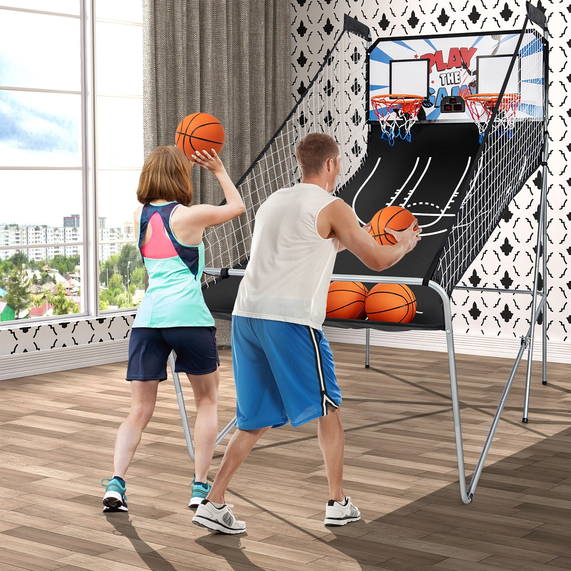 Dual LED Electronic Shot Basketball Arcade Game with 8 Game - 81.5'' X 81'' X 42.5'' (L X W X H)