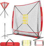 Baseball Net, 7 X 7 Ft Baseball Softball Hitting Net with Large Ball Collection System, with 2 Strike Zone, Batting Tee, Carry Bag