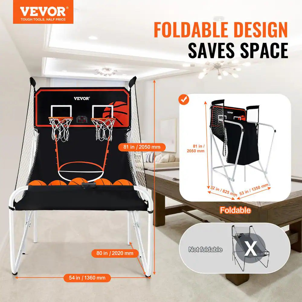Foldable Basketball Arcade Game 2 Player Indoor Basketball Game with 5 Balls, 8 Game Modes Home Dual Shot Sport