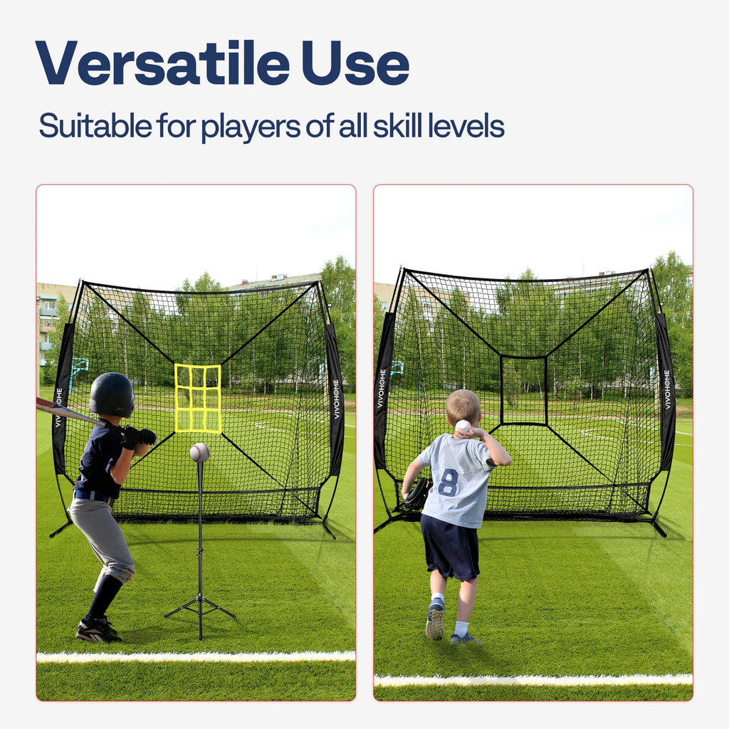 7' X 7' Baseball Softball Practice Net with Extra Large Ball Collection System, Black