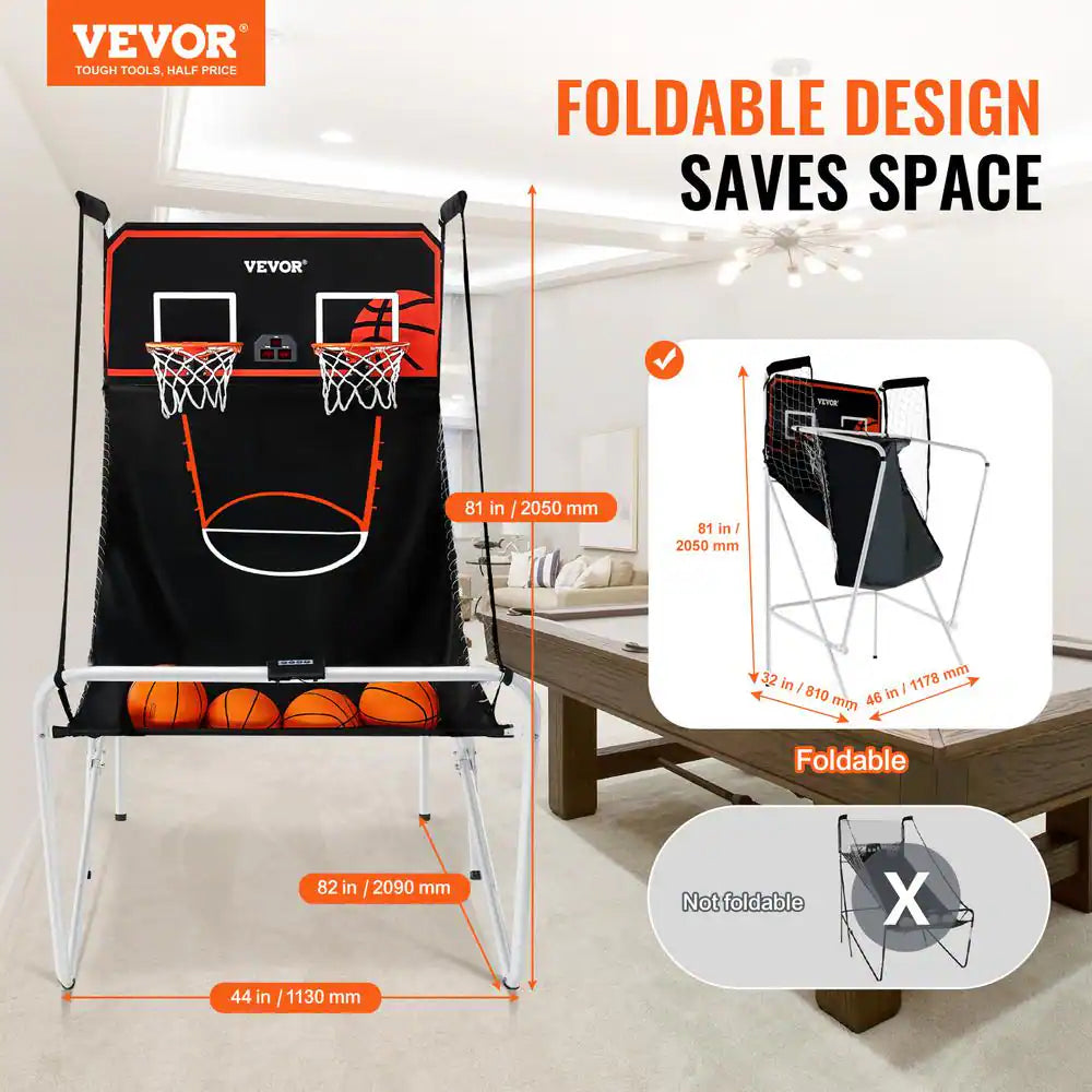 Foldable Basketball Arcade Game 2 Player Indoor Basketball Game with 4 Balls 8 Game Modes Family Dual Shooting Movement