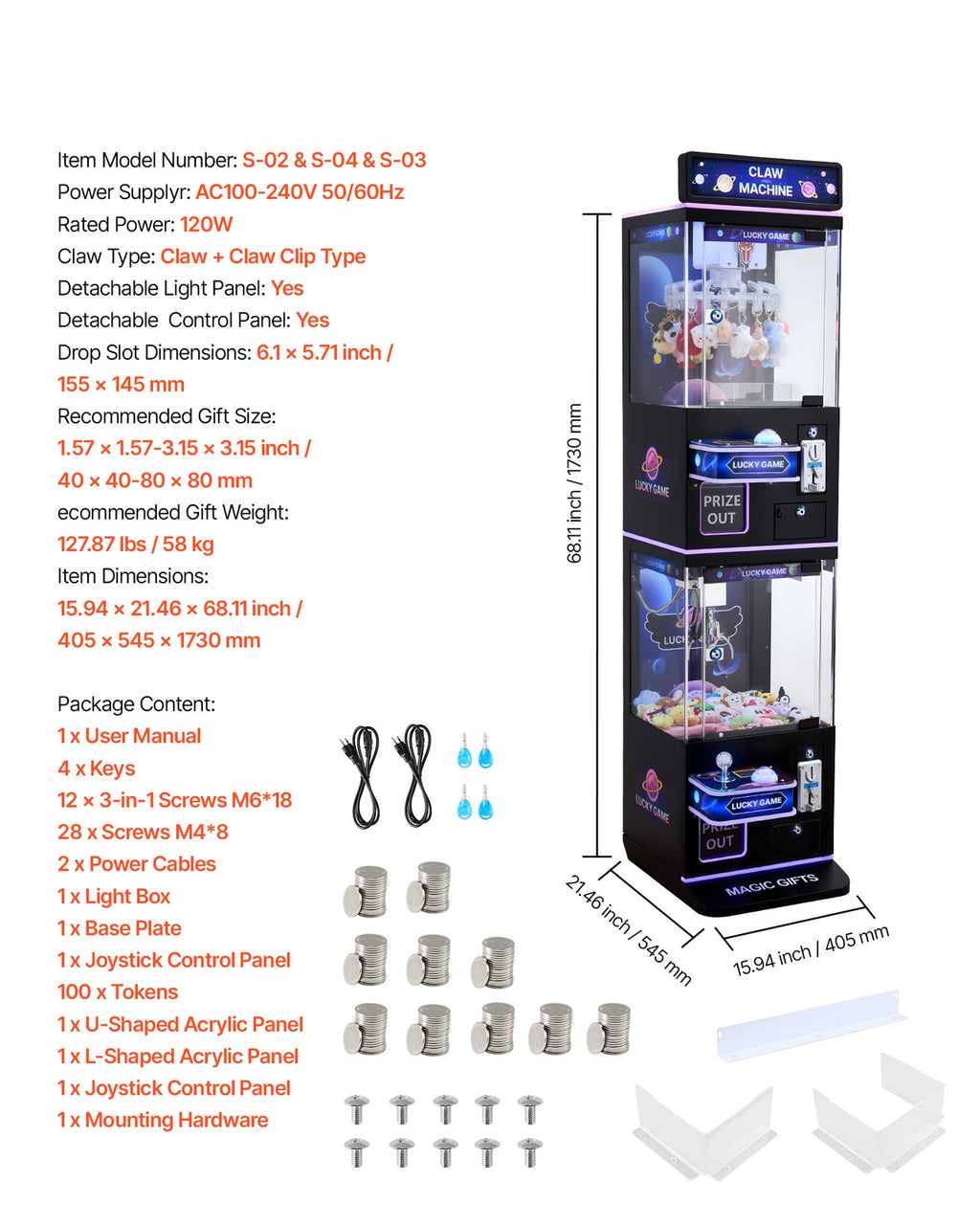 VEVOR Claw Crane Machine Medium Arcade Game Double-Layer Black Purple