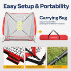 Baseball Net, 7 X 7 Ft Baseball Softball Hitting Net with Large Ball Collection System, with 2 Strike Zone, Batting Tee, Carry Bag