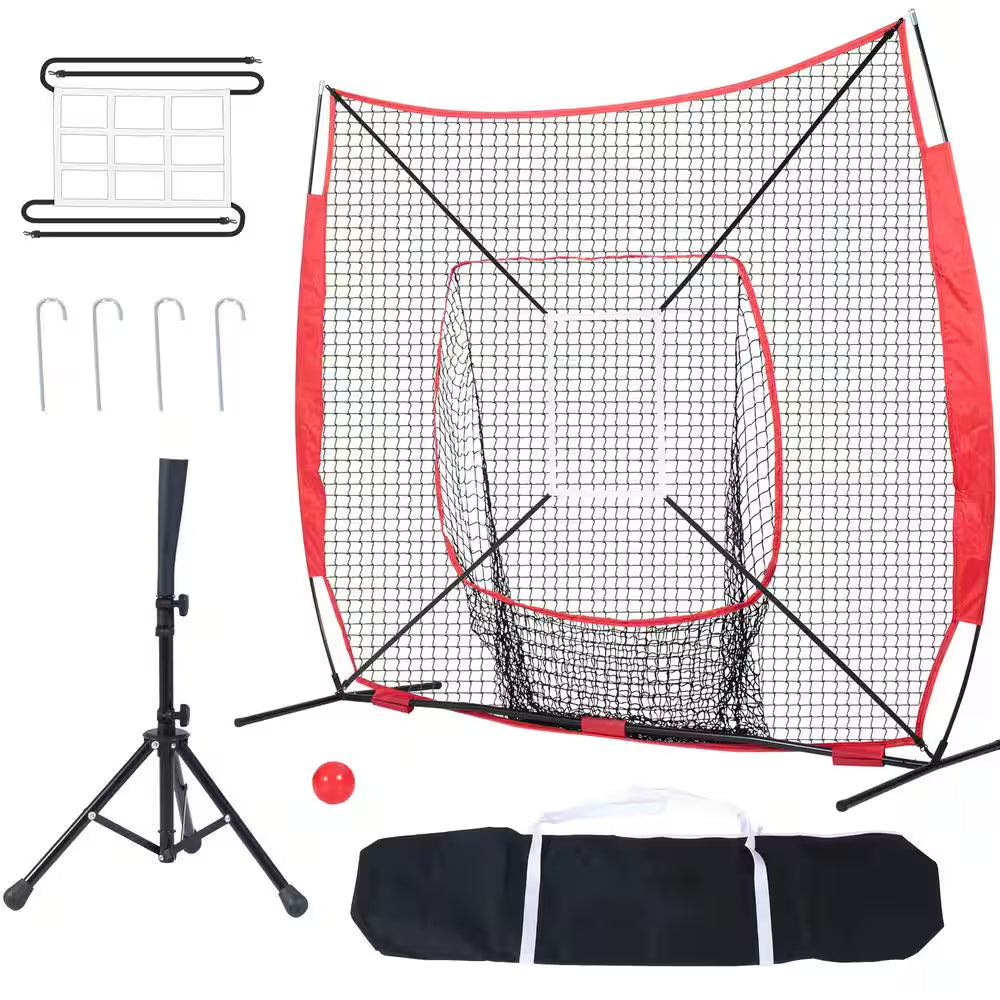 Baseball Softball Practice Net, 7 Ft. X 7 Ft. Portable Baseball Training Net Hitting Batting Catching Pitching, Backstop