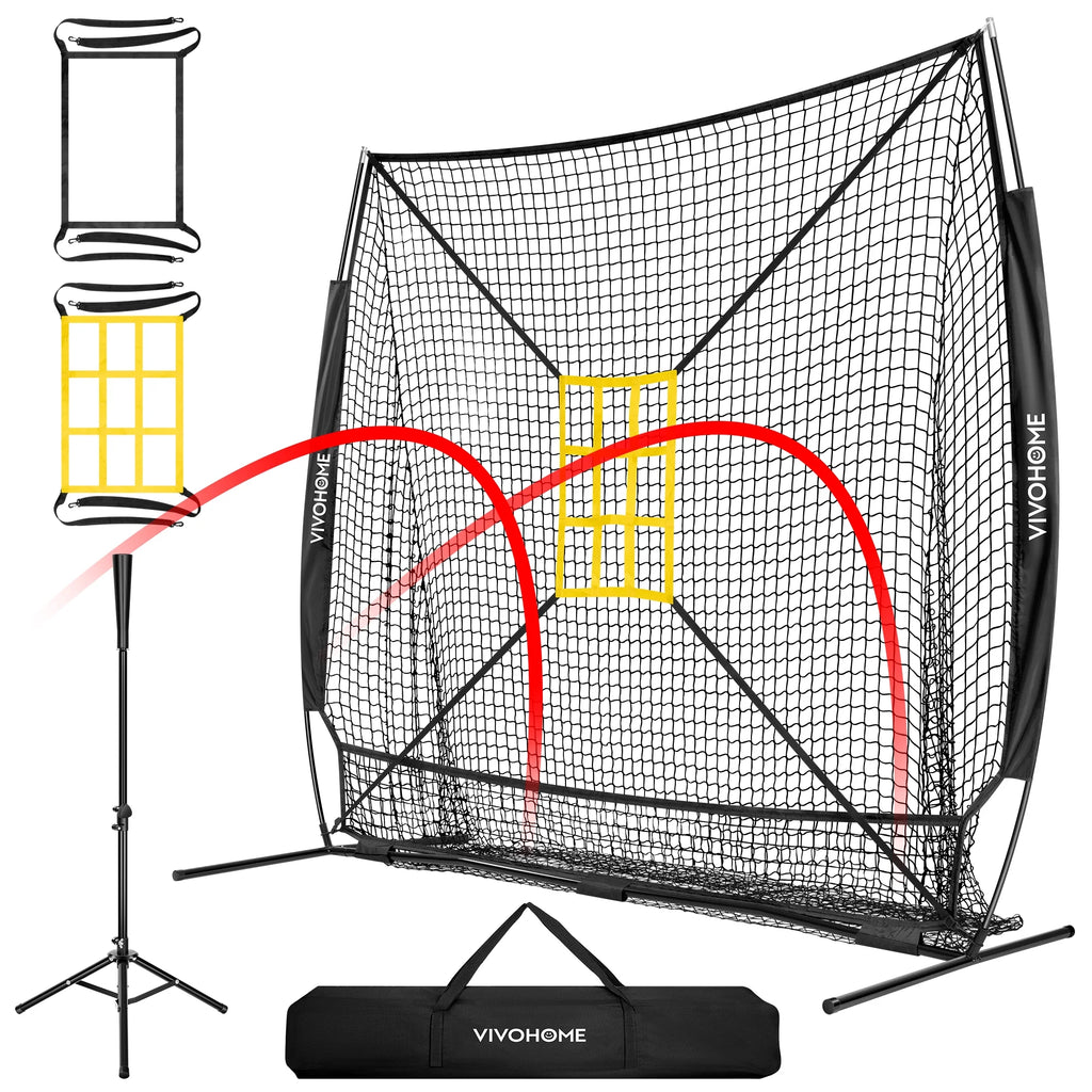 7' X 7' Baseball Softball Practice Net with Extra Large Ball Collection System, Black