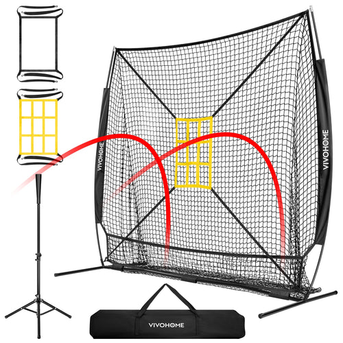 7' X 7' Baseball Softball Practice Net with Extra Large Ball Collection System, Black